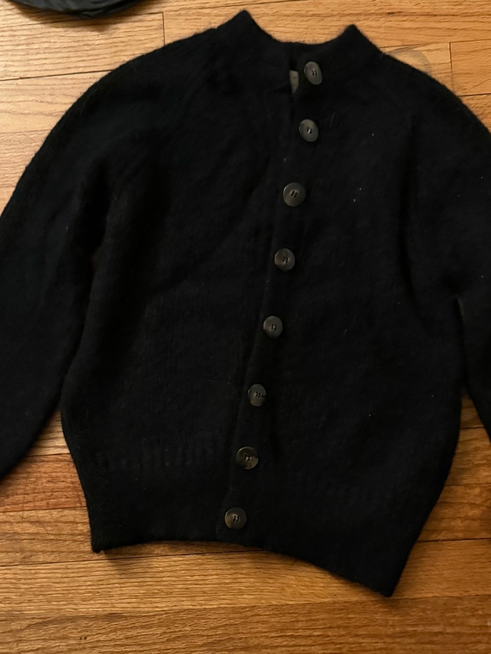 Sézane Othello Black Button-Front Wool Sweater - Classic Crew